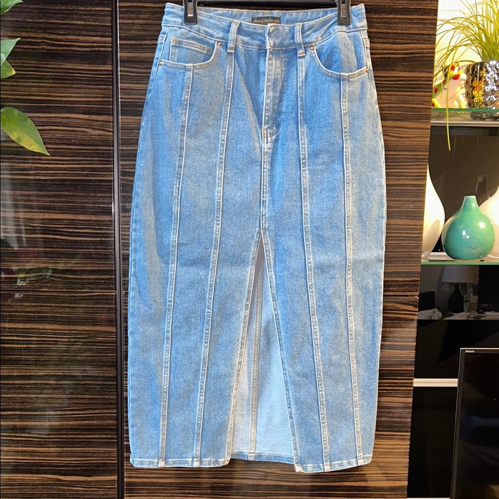 House of Harlow 1960 Long Denim Skirt with front slit (NWOT)